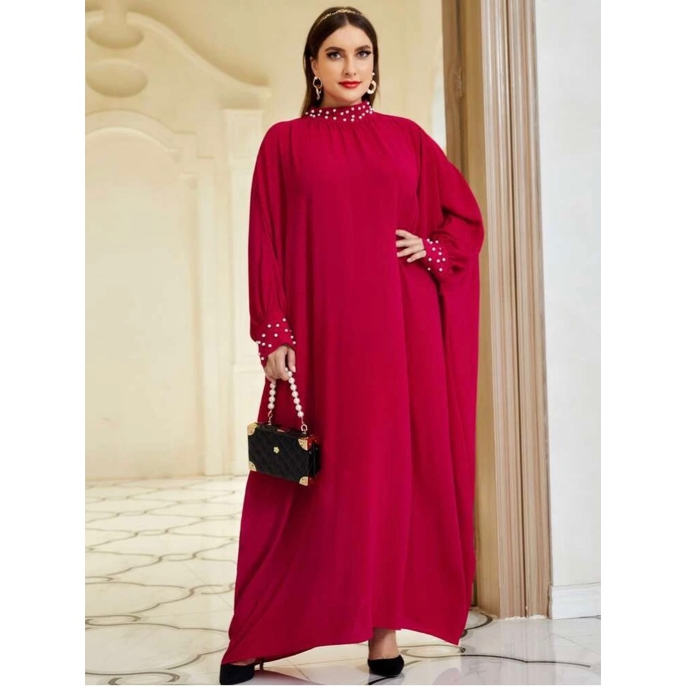 SHEIN Plus Red Mock Neck Pearl Detail Dolman Sleeve Dress, size 2XL (16)